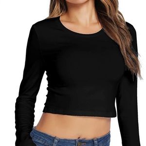 ⭐️ Ambience Black Basic Long Sleeve Crop Top Tee Shirt S
